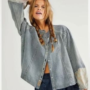 Free People, We The Free Stella Striped Oversized Denim Top Size Large